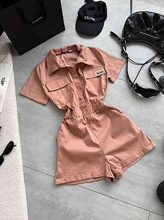 Женский летний базовый комбинезон с воротником коттон поплин Терракот, M-L Одесса