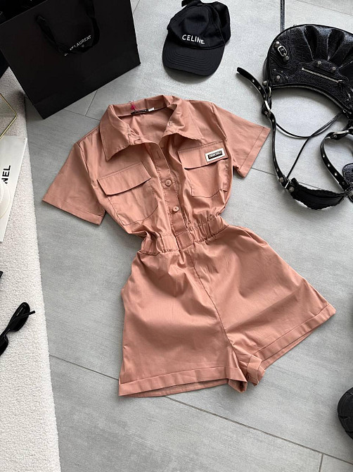 Жіночий літній базовий комбінезон із коміром котон поплін Терракот, M-L Одеса - фото 1