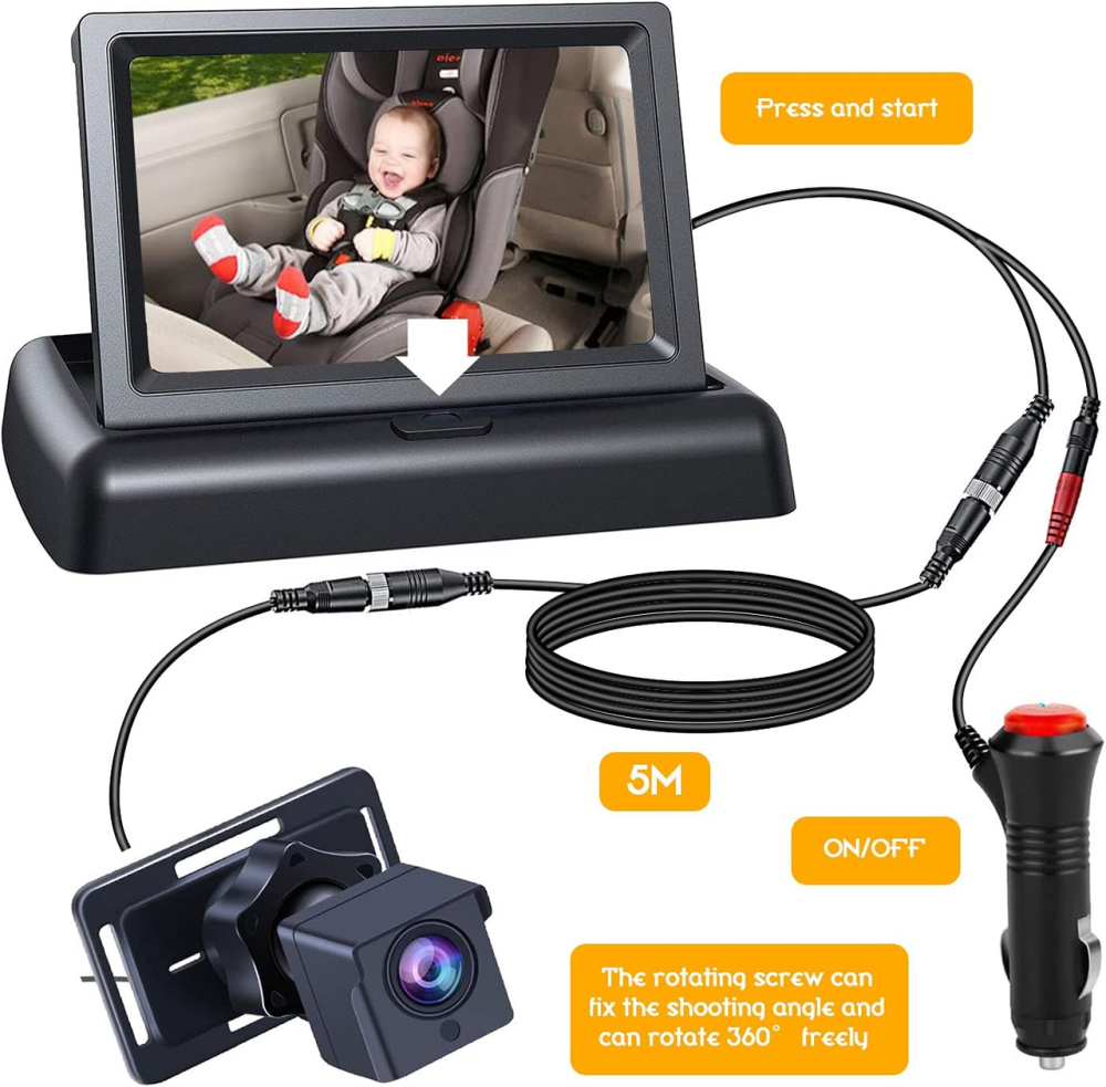 Дитяча автокамера-монітор VONLUXE 4.3" HD з нічним баченням, огляд 160°, поворот 360°, магнітне кріплення, 12V, Black Київ - фото 13