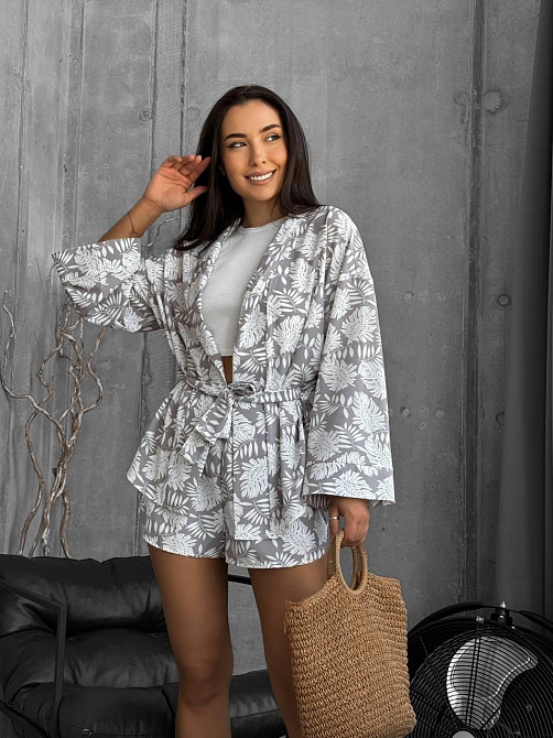 Женский летний принтованный костюм двойка: рубашка-кимоно и шорты софт 46/48 Одесса - изображение 3
