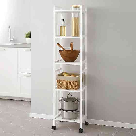 Стеллаж для кладовой,ванной комнаты,кухни полка напольная передвижная на колесах 5 ярусов 33х25х141 см Каменец-Подольский