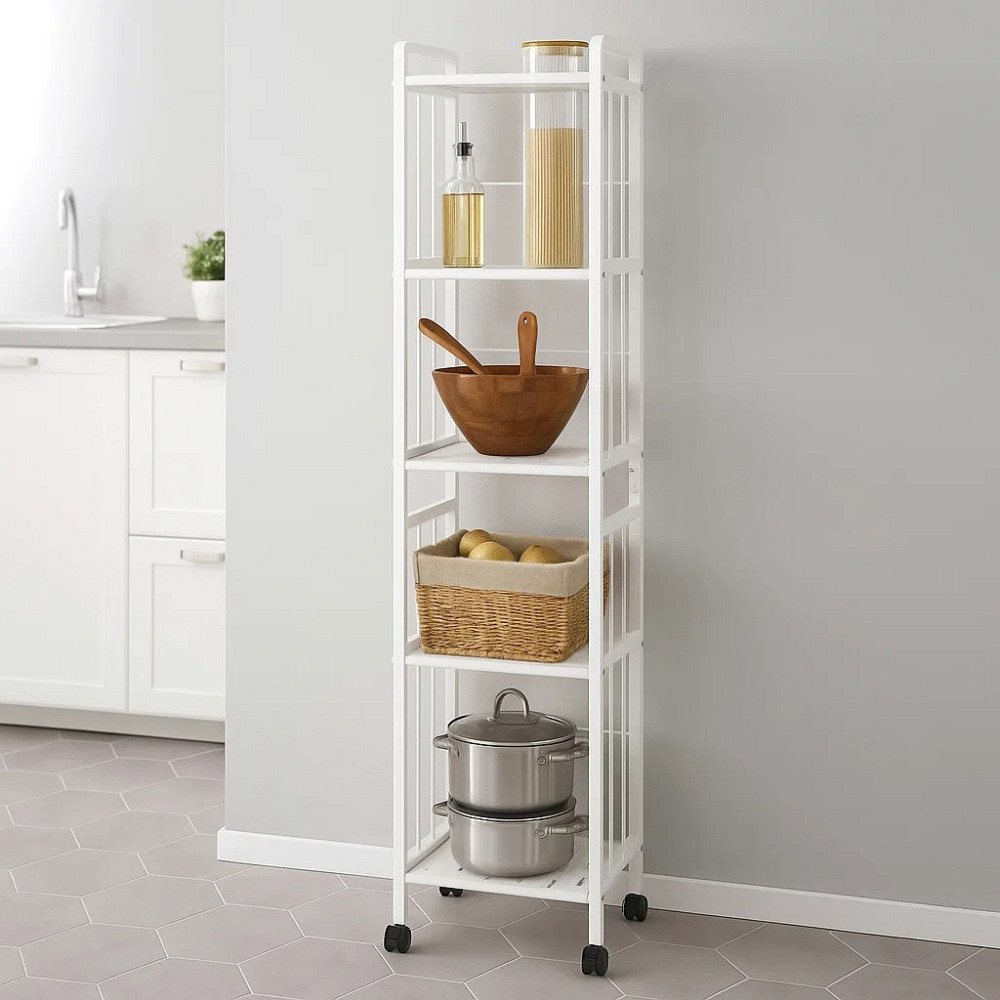 Стеллаж для кладовой,ванной комнаты,кухни полка напольная передвижная на колесах 5 ярусов 33х25х141 см Каменец-Подольский - изображение 5