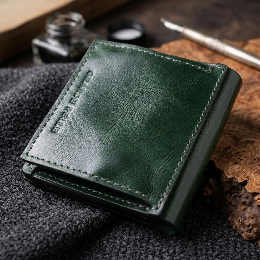 Компактный кошелек в два сложения из натуральной гладкой кожи GRANDE PELLE 22946 Зеленый Киев - изображение 13