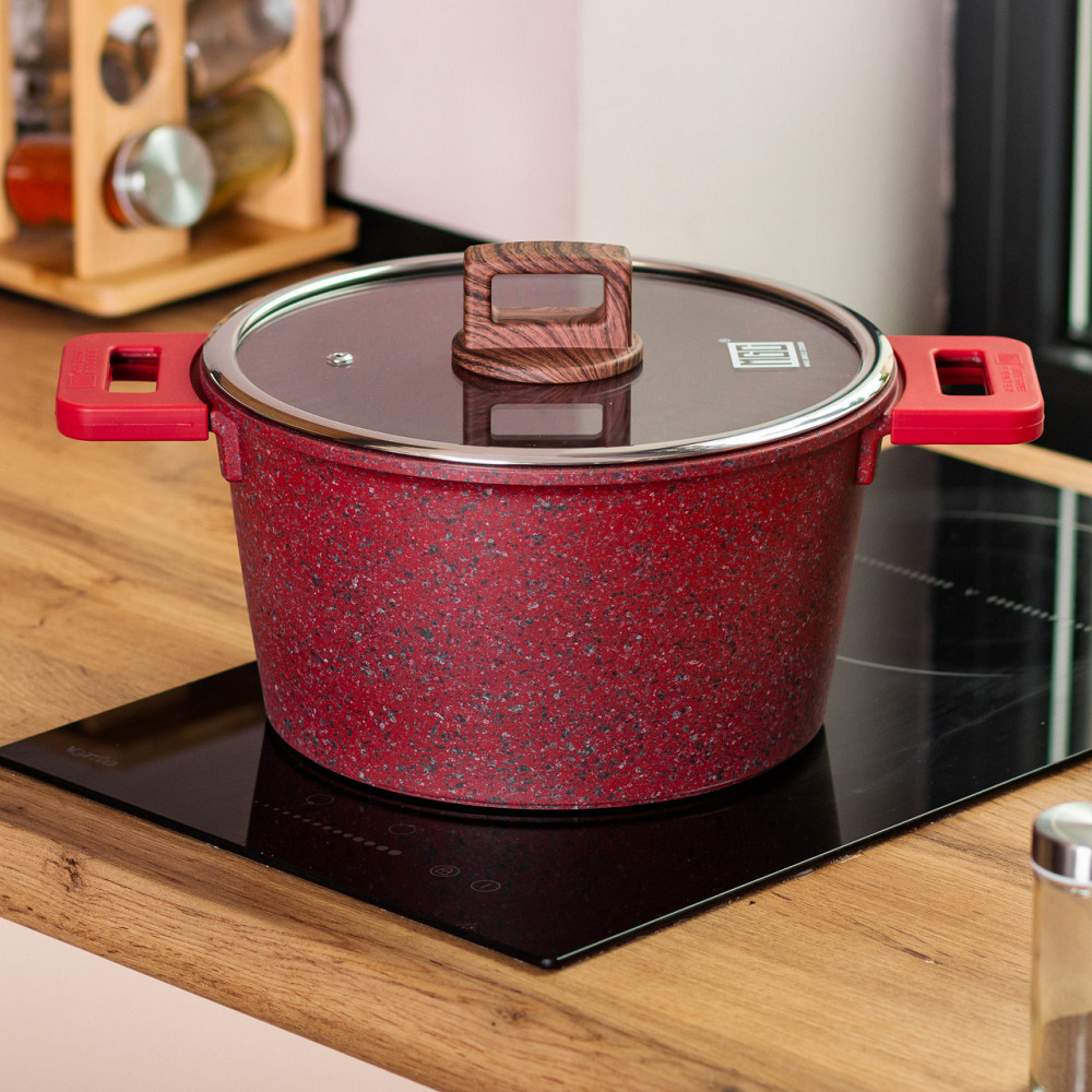 Антипригарна алюмінієва кастрюля 5,3 л з кришкою 24 см Київ - фото 5