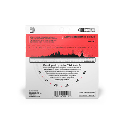 Струни для гітари D'Addario 80/20 Bronze Medium (13-56) (EJ12) Вінниця - фото 3
