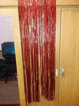 Дощик для ялинки з голограмою 1 м на 10 см червоний Київ