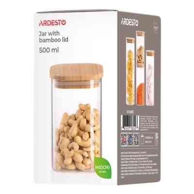 Емкость для сыпучих продуктов Ardesto Midori 500мл, скло, бамбук, квадратна, прозорий (AR1348BBS) Вінниця