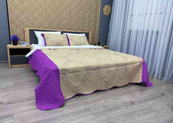 Покривало стьобане з наволочками Expo Trade 220x220 (+-10 см) бежевий з лавандовим (85-164) Київ