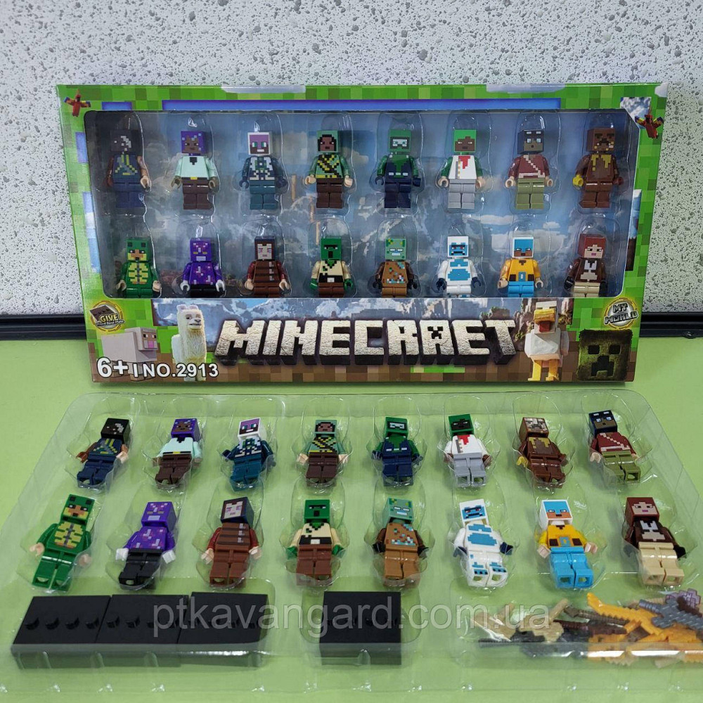 Набір фігурок Майнкрафт 16 героїв + зброя, з підставками 2913 Хмельницький - фото 2