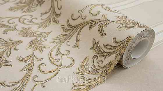 Шпалери метрові вінілові на флізеліні Sintra Classic класика вензеля завитки структурні золотисті на бежевому 445235 Київ