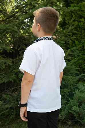 Вишиванка для хлопчиків, лляна, біла, короткий рукав, топ Київ