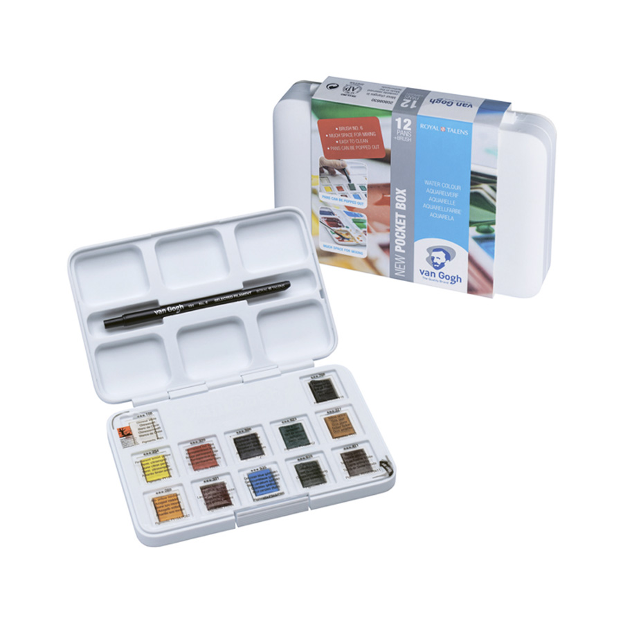 Набор акварельных красок VAN GOGH Pocket box 12 кювет+кисть Royal Talens Киев - изображение 3