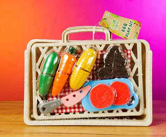 Ігровий набір Барбекю продукти на липучках на мангалі (29 предметів, посуд, ніж, у валізі) Хмельницький