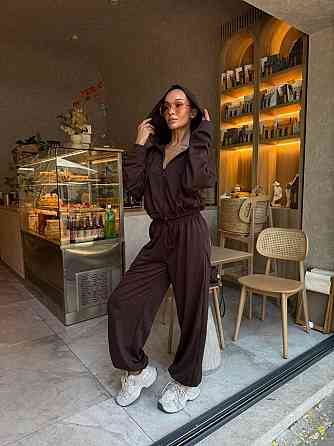 Костюм трійка з двохнитки з корсетом, oversize кофта і широкі штани, шоколад, розмір 42/46 Лубни