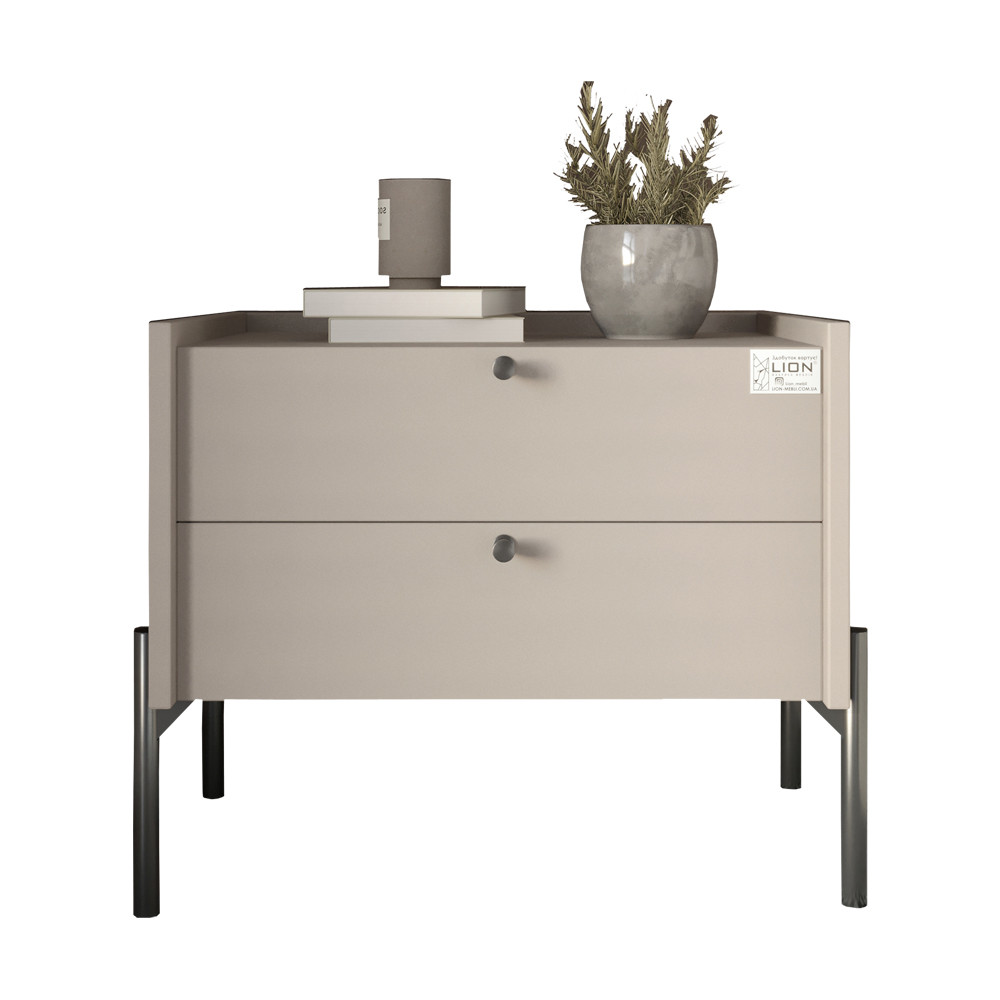 Тумба приліжкова LION Wood з двома шухлядами Кашемір (чорні ножки) (LION-041356) ТОП Дніпро - фото 2