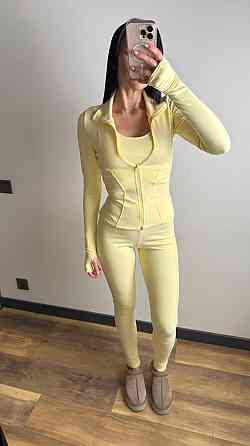 Женский термо костюм тройка: кофта топ и лосины трикотаж пума Лимонный, 44/46 Одесса