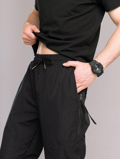 Плащевые джоггеры с карманами для мужчин. Летние черные джоггеры легкие мужские Pobedov Yoxo Киев - изображение 5