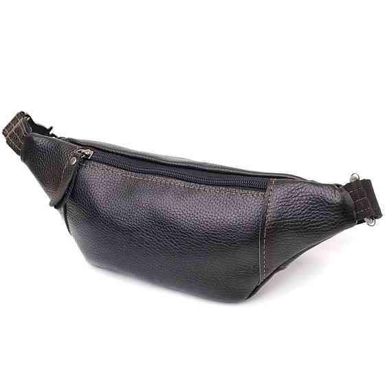 Приваблива сумка-бананка для чоловіків з натуральної шкіри зернистої Чорний (SHVIGEL) Київ