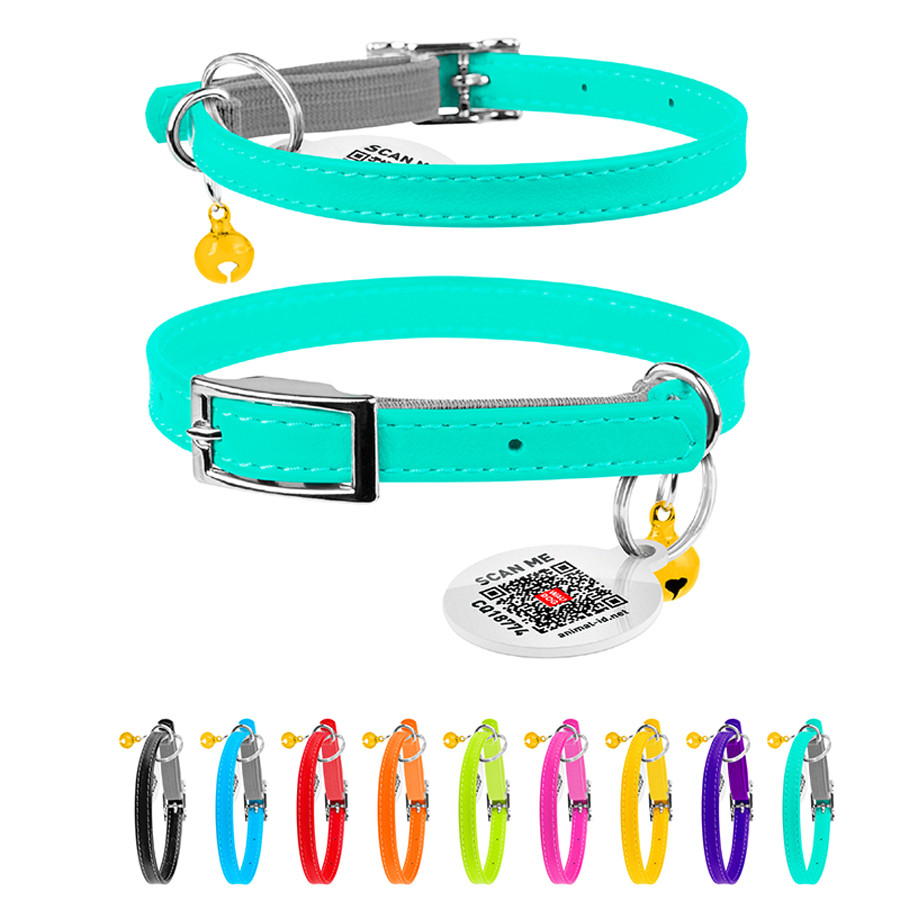 Нашийник для котів шкіряний WAUCAT Glamour з QR паспортом, без прикрас, XXS, Ш 9 мм, Дов 17-20 Коломыя - изображение 1