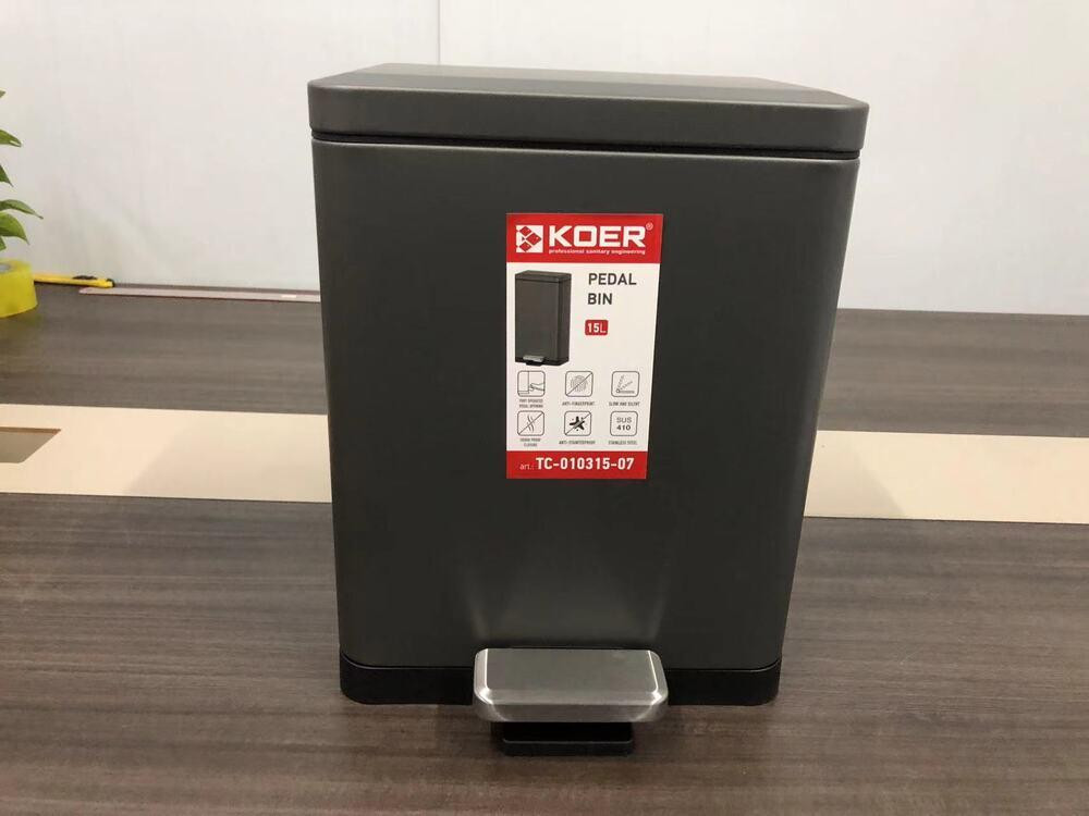 Відро для сміття з плавним закриттям прямокутне Koer TC-010315-07 15 л колір графіт (KR5604) Київ - фото 5