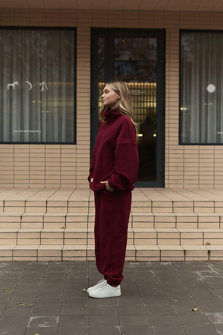 Жіночий теплий прогулянковий костюм-двійка двосторонній поліс фліс Бордо Одеса - фото 9