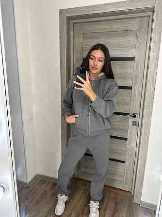 Женский утепленный костюм двойка: кофта и штаны трехнитка на флисе + мех Серый, 42/44 Одесса