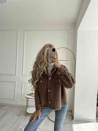 Женская укороченная куртка-рубашка из мягкой овчины Тедди Шоколад Одесса