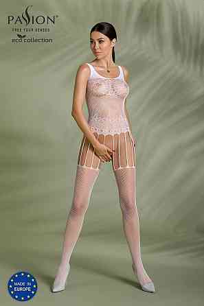 Бодистокинг Passion ECO BS001 One Size white, с доступом, имитация подвязок, флористический декор Sex Aura Киев