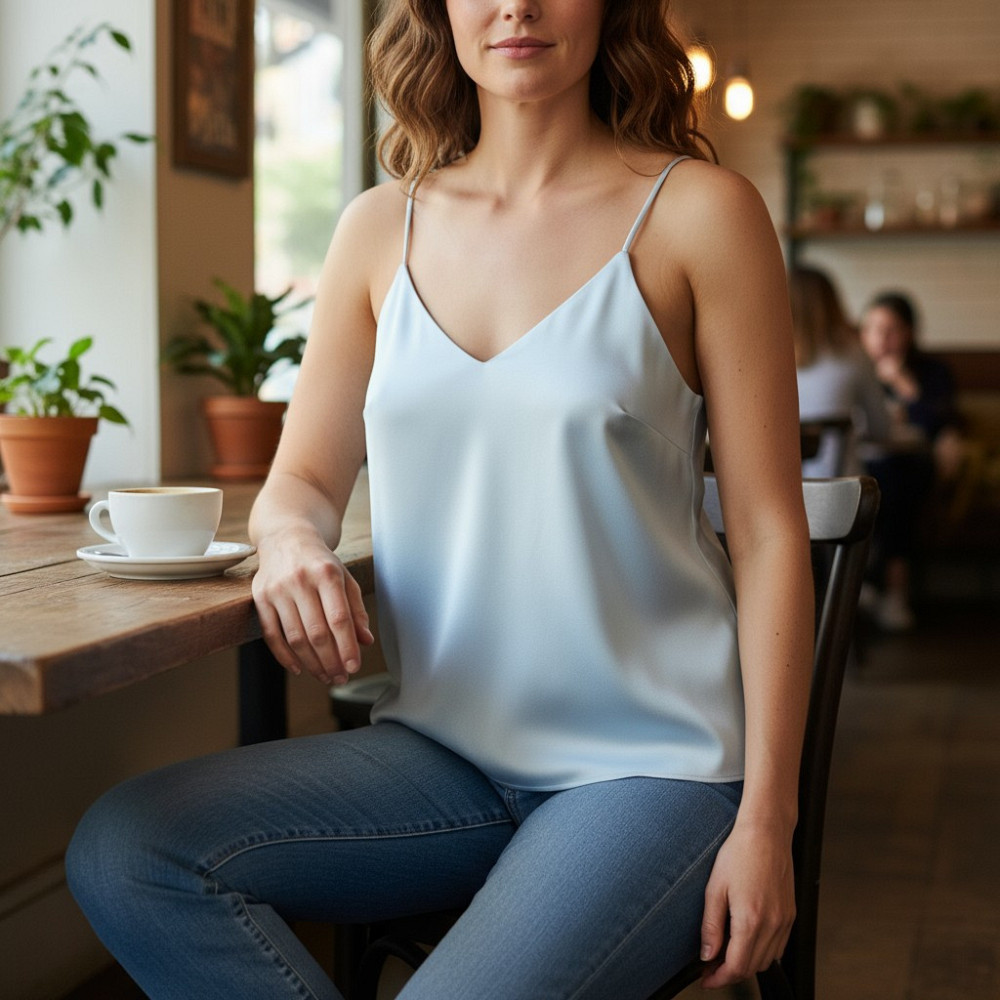 Шовкова майка на тонких бретельках Блакитний XL/2XL Харків - фото 3