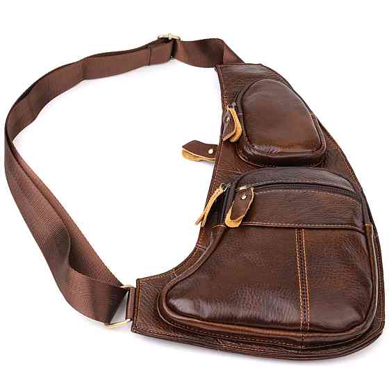 Сумка для мужчин с большим количеством карманов из натуральной кожи Vintage 22956 Коричневый Киев