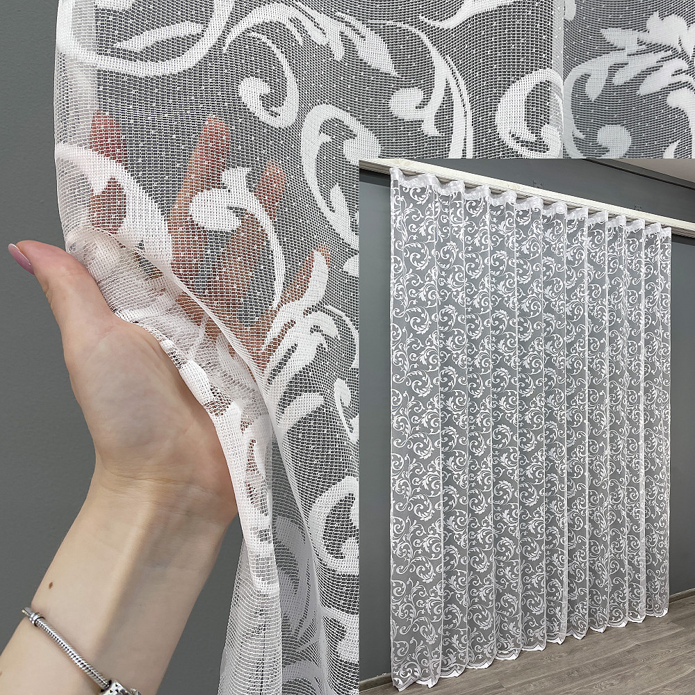 Тюль жаккард, цвет белый 1448т Киев - изображение 1