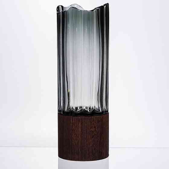 Скляна декоративна ваза циліндр, стильна ваза скло з деревом для квітів прозора HP-32-4 Київ