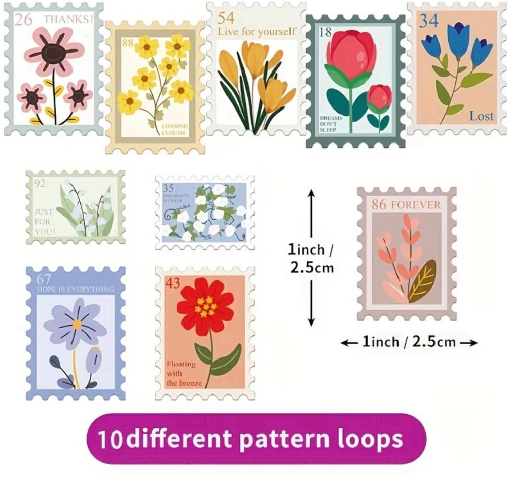 Наклейки декоративные марки с цветами 100 шт стикеры 2.5 см Киев - изображение 4