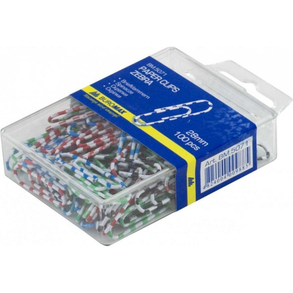 Скрепки канцелярские Buromax 28мм, colored, "zebra", 100 шт., plastic box (BM.5071) Винница - изображение 1
