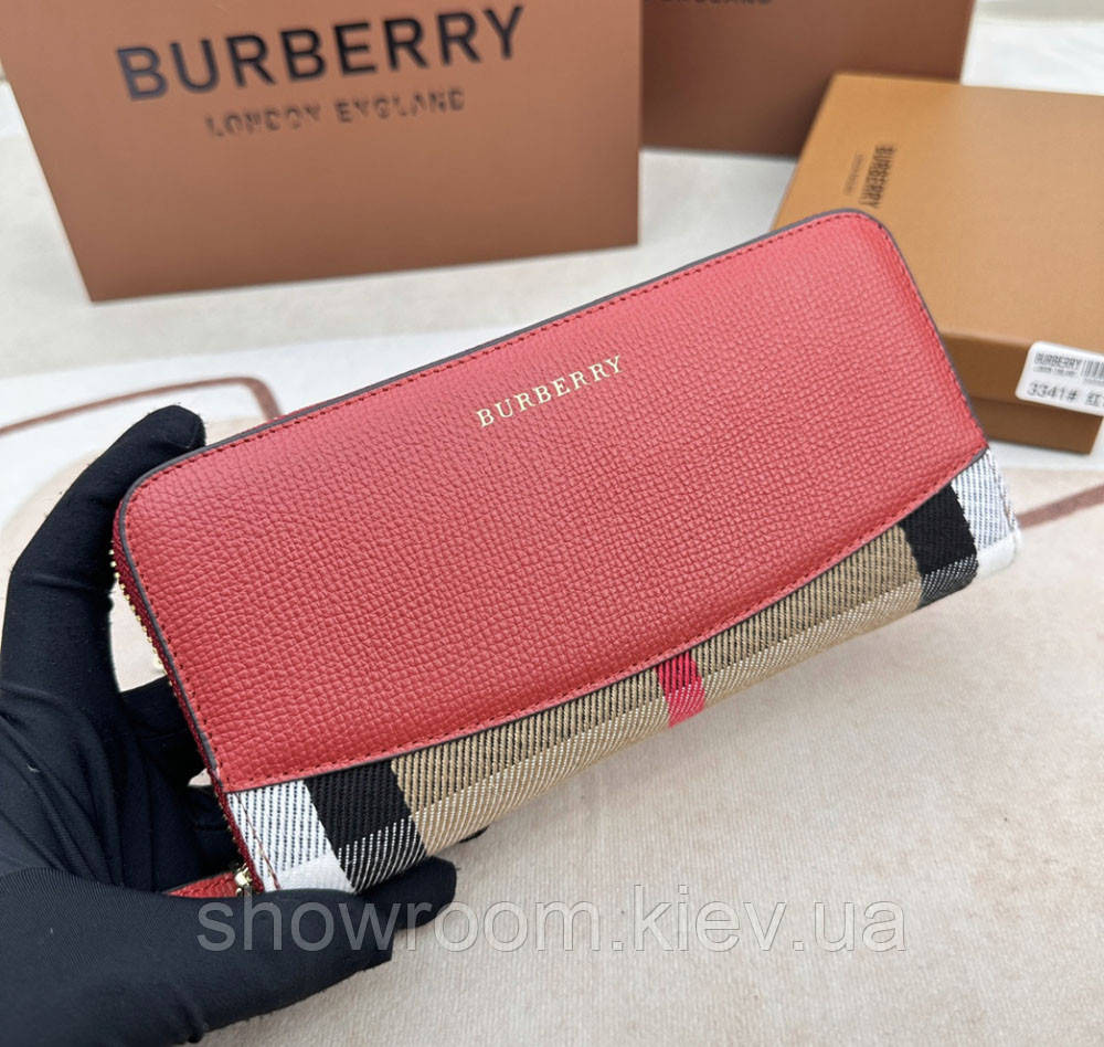Жіночий шкіряний гаманець на блискавці Burberry (3341) red Київ - фото 8