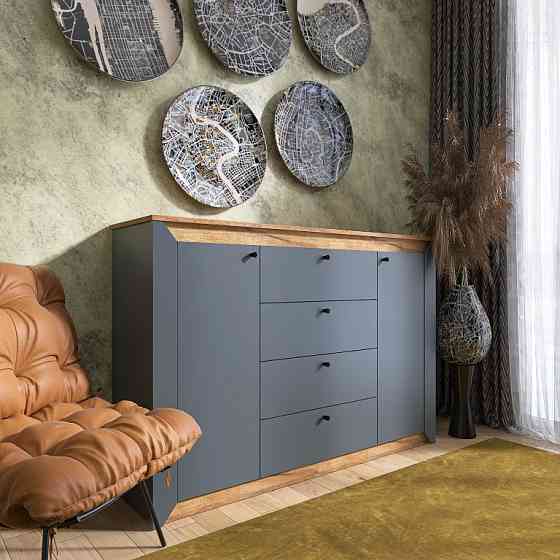 Комод в спальню Эверест Нордик-1400 140х38х95 см Графит + Дуб крафт золотой (DTM-5532) Днепр