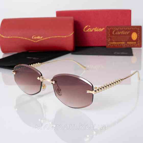 Жіночі сонцезахисні безоправні окуляри Cartier (803) gold Київ