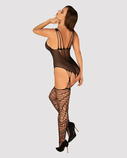 Ажурний бодістокінг під павутину Obsessive Bodystocking G325 black S/M/L, чорний, комбінезон, імітац Львів - фото 4