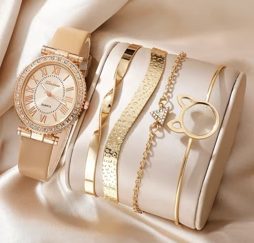 Подарочный набор для женщин 1 наручные часы с 4 оригинальными браслетами без подарочной коробки золотой Киев - изображение 1