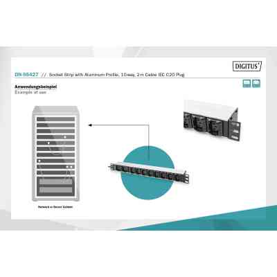 Силовой блок 19" 1U w/PDU 8xC13, 2xC19, 16A, 250V, вилка C20 Digitus (DN-95427) Винница