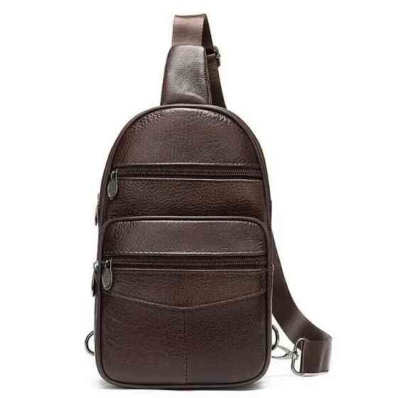 Стильна чоловіча шкіряна сумка слінг,середнього розміру з якісної італійської шкіри у фірмовій упаковці HE-12 Львів