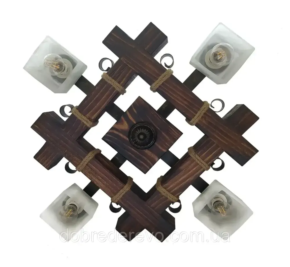 Люстра дерев'яна квадратна з склянним плафоном підвісна Вижниця - фото 6