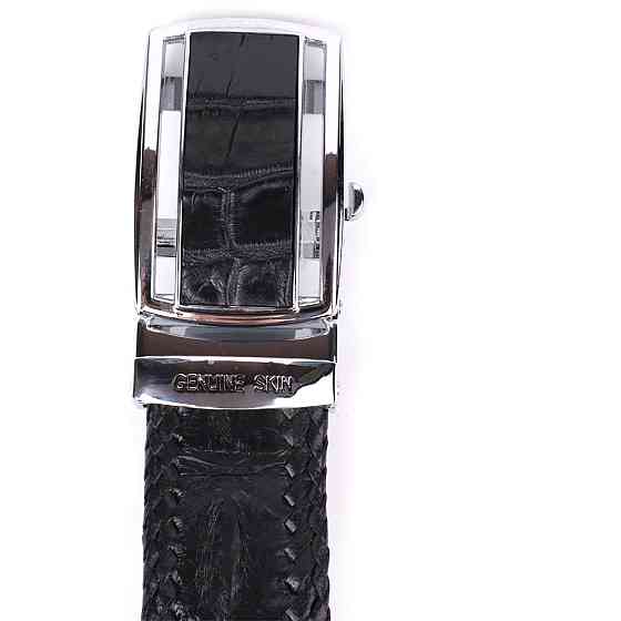 Ремінь-автомат CROCODILE LEATHER 18010 з натуральної шкіри крокодила Чорний Київ