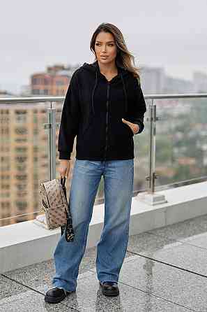 Тепла кофта худі оверсайз жіноча "Glen" | Норма та батал Чорний, 50-52 Київ