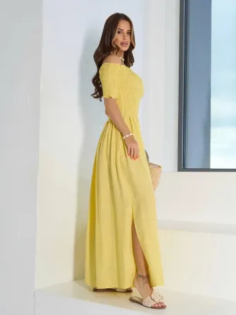 Платье макси с открытыми плечами лен-котон с открытыми плечами Одесса