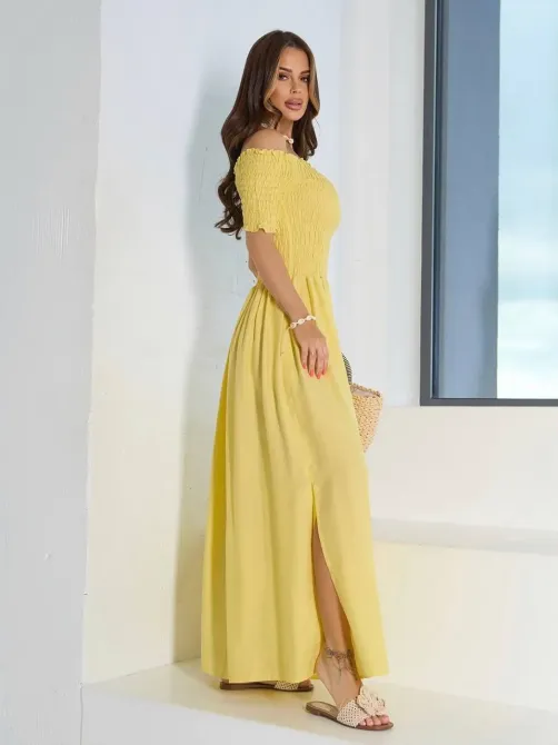 Платье макси с открытыми плечами лен-котон с открытыми плечами Одесса - изображение 4