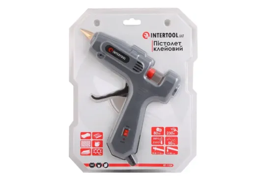 Пістолет клевой 80 Вт під стрижні 1.8-11.5 мм Intertool з вимикачем Вінниця