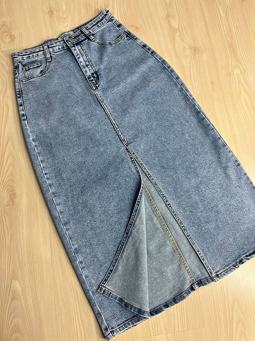 Спідниця жіноча джинсова Moss 505 довга великі розміри з розрізом стрейч блакитна, блакитний, 31, 31, 85 см, 109 см Київ - фото 2