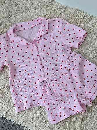 Дитяча муслінова піжама з серцями Рожевий 122-128 Харків