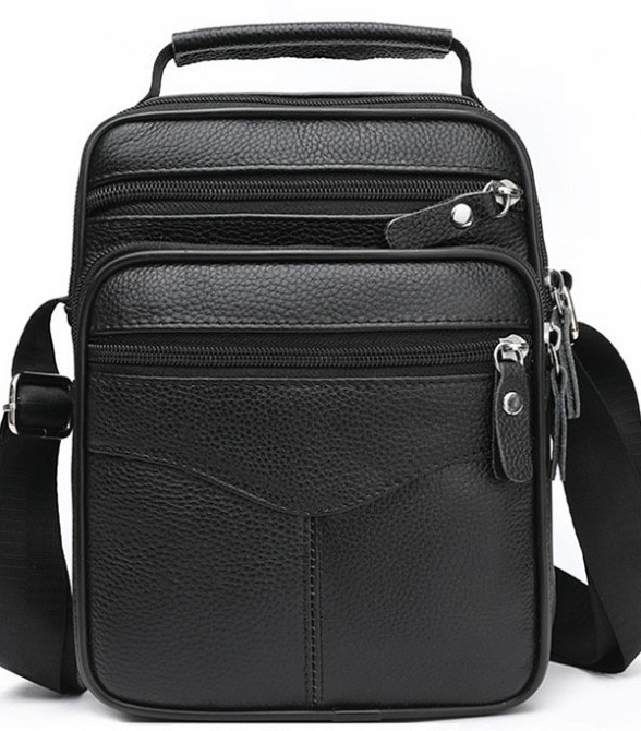 Чоловіча шкіряна барсетка через плече, чорна Київ - фото 3